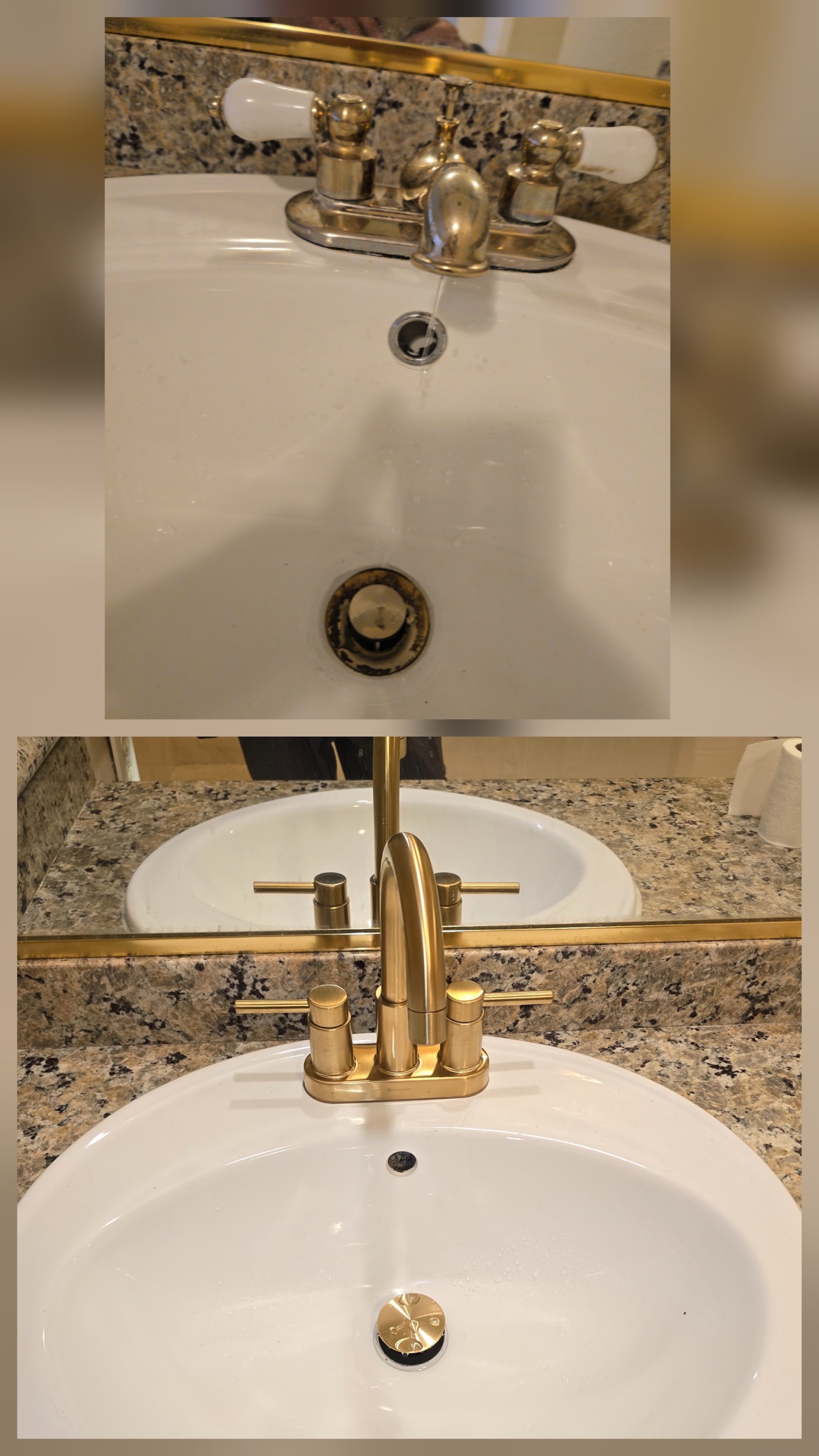 Bathroom faucet replacement before and after