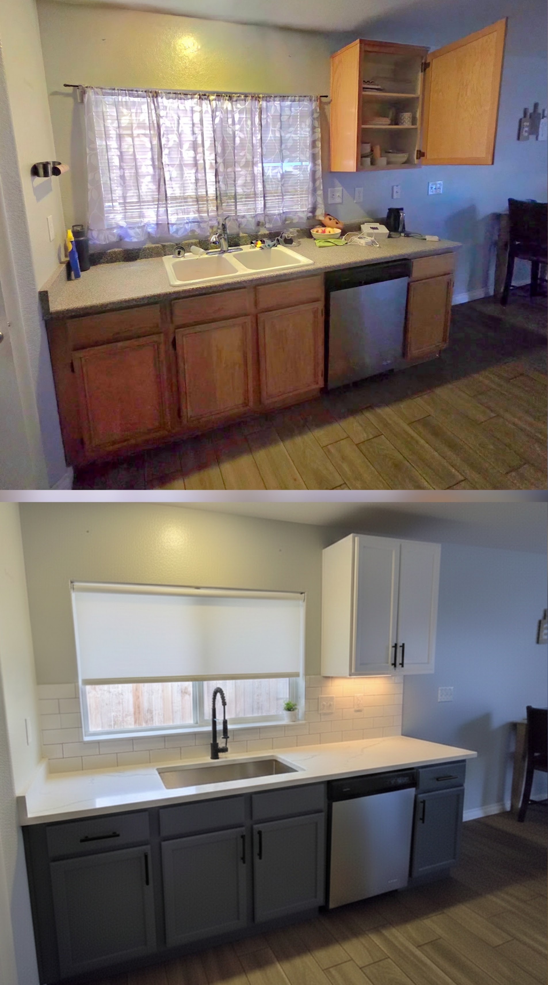 Kitchen cabinet and countertop renovation before and after