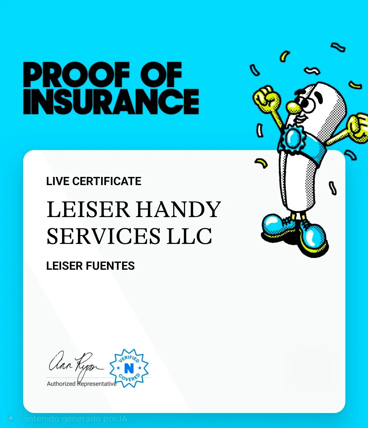 Proof of Insurance — Leiser Handy Services LLC
